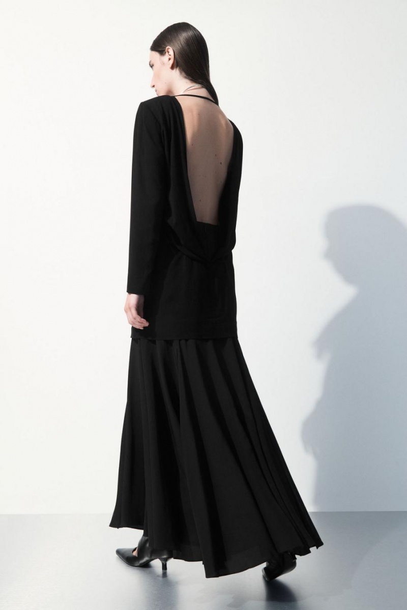 COS The Flared Silk Maxi Szoknya Női Fekete | DST-247086