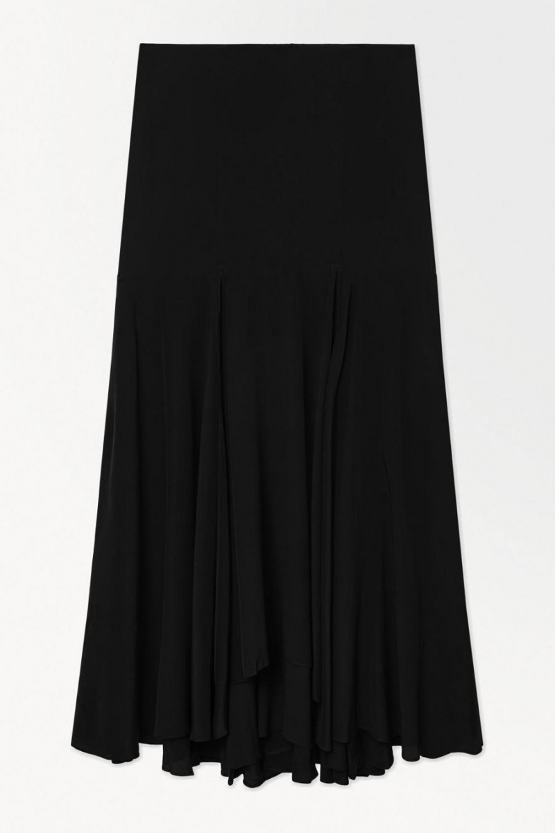 COS The Flared Silk Maxi Szoknya Női Fekete | DST-247086