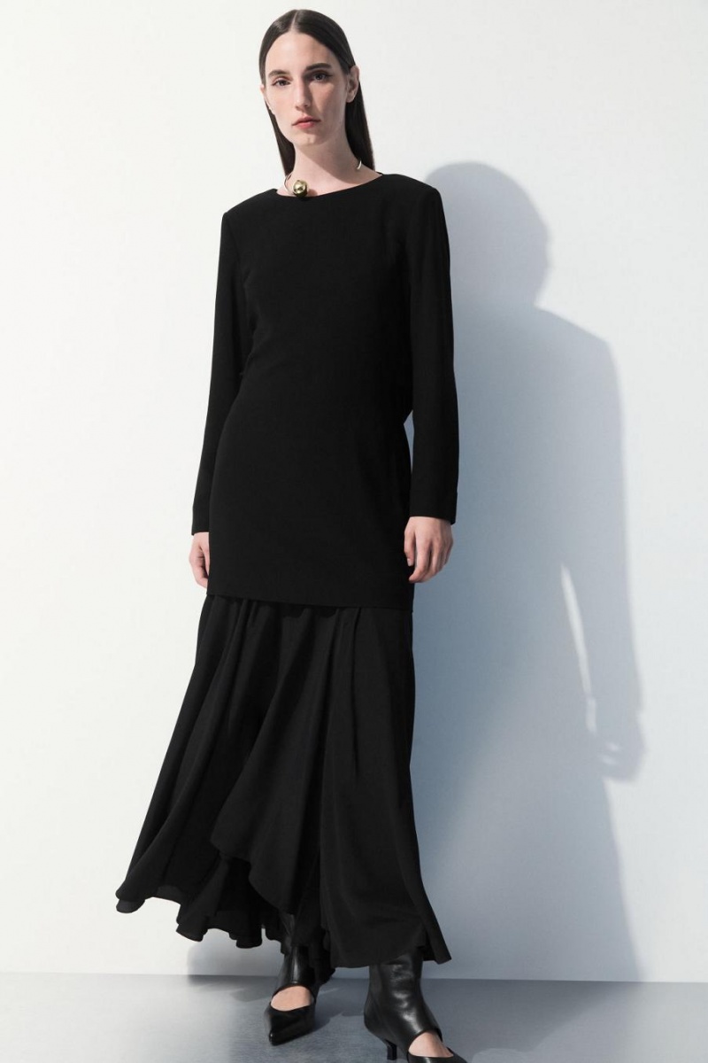 COS The Flared Silk Maxi Szoknya Női Fekete | DST-247086