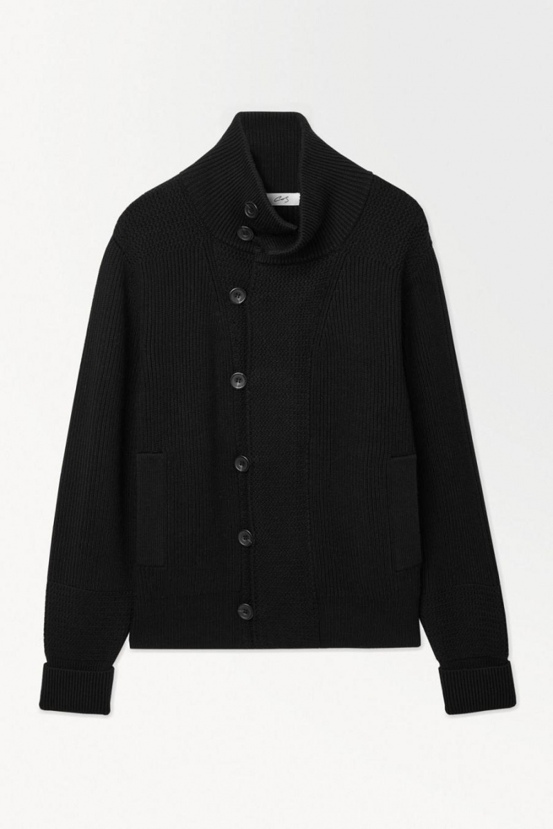 COS The Funnel-neck Kötött Gyapjú Kabát Férfi Fekete | MOD-913524