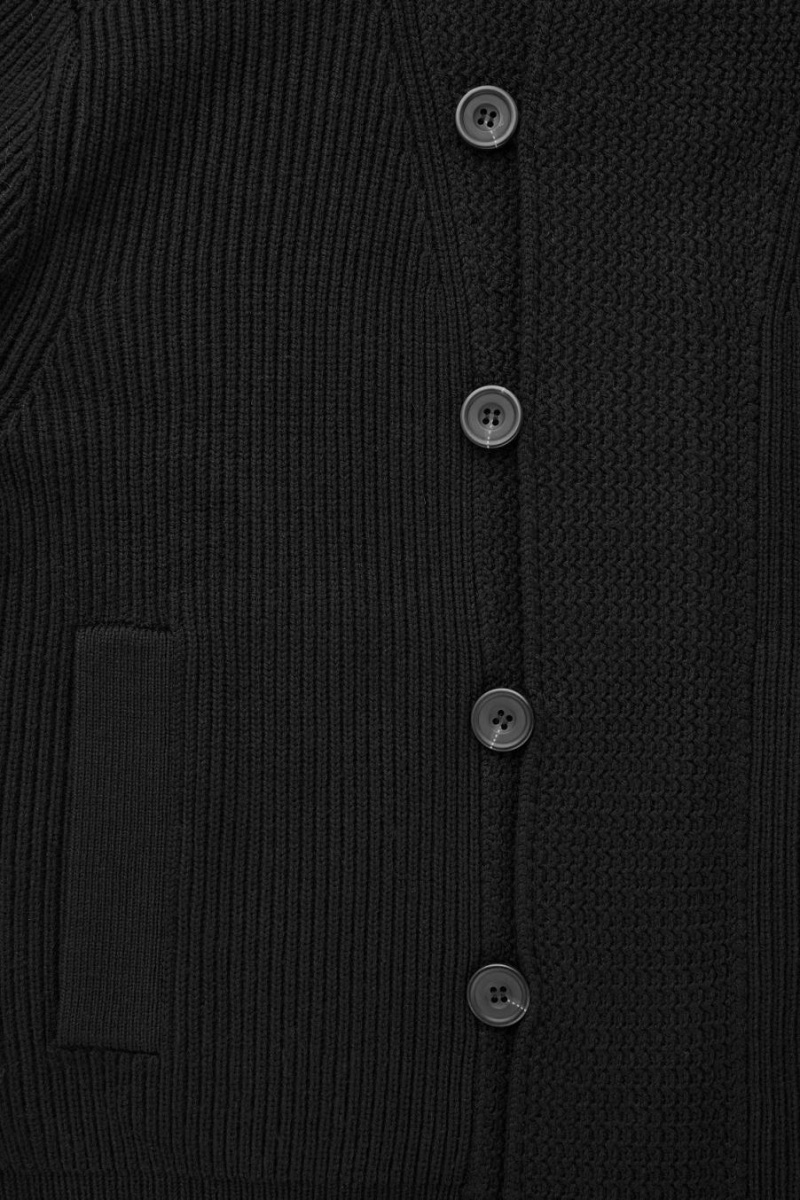 COS The Funnel-neck Kötött Gyapjú Kabát Férfi Fekete | MOD-913524