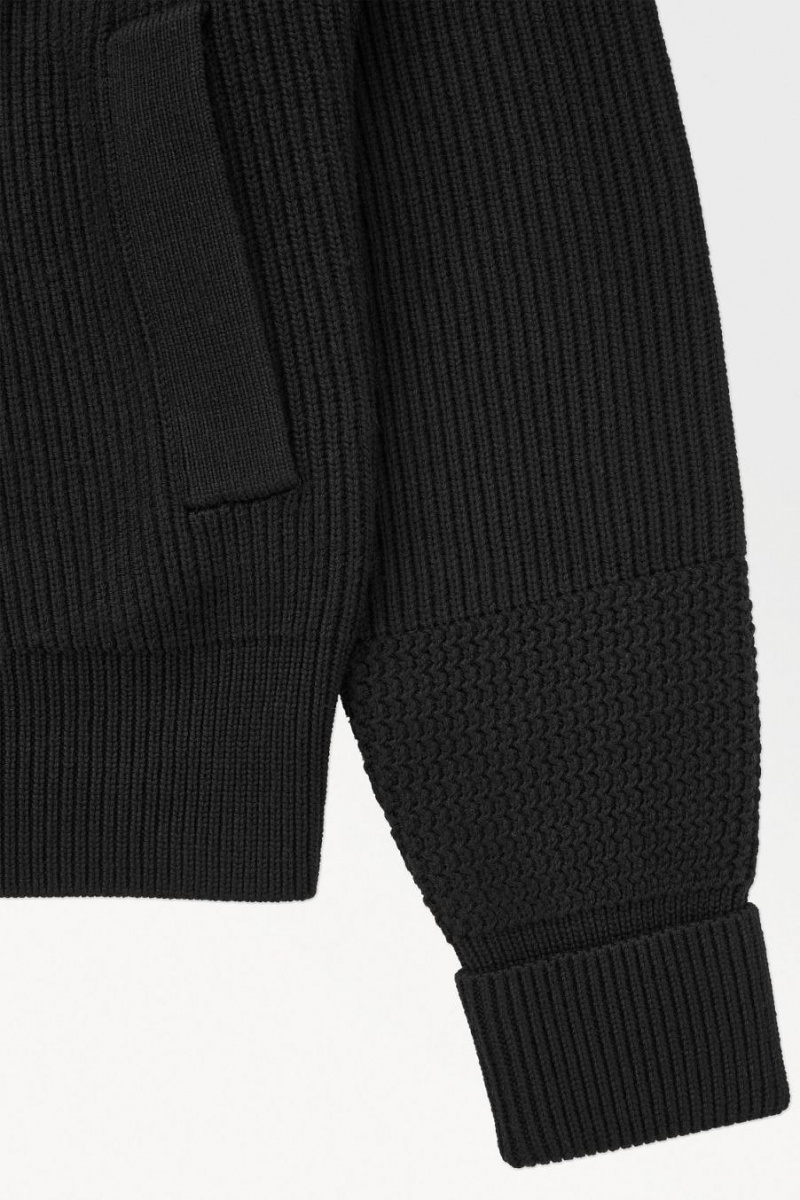 COS The Funnel-neck Kötött Gyapjú Kabát Férfi Fekete | MOD-913524