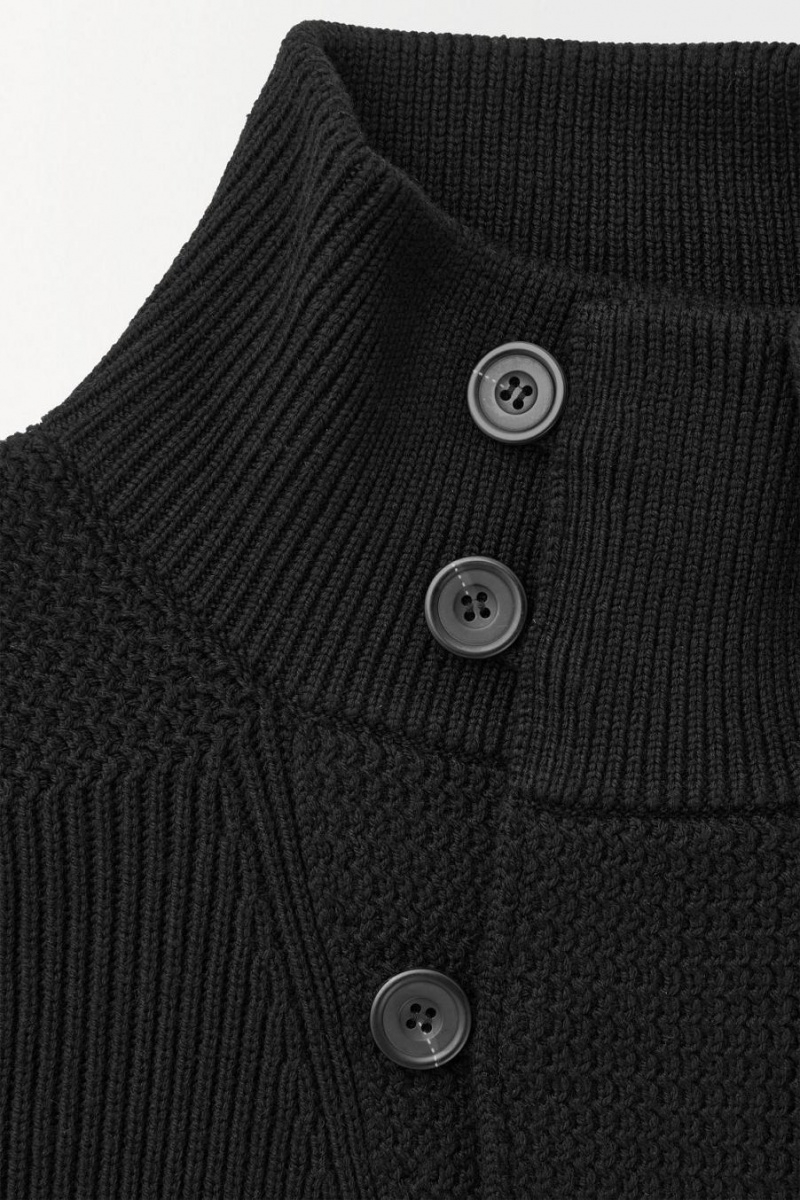 COS The Funnel-neck Kötött Gyapjú Kabát Férfi Fekete | MOD-913524
