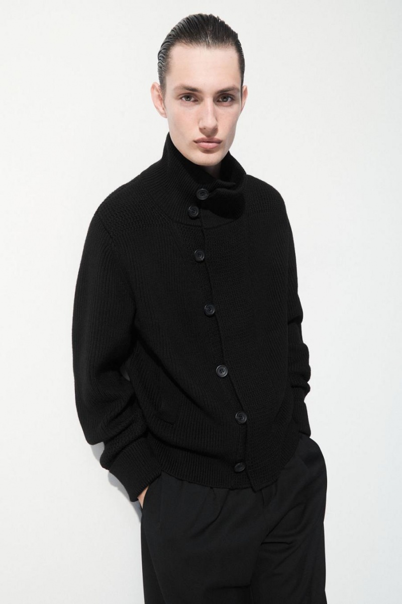 COS The Funnel-neck Kötött Gyapjú Kabát Férfi Fekete | MOD-913524