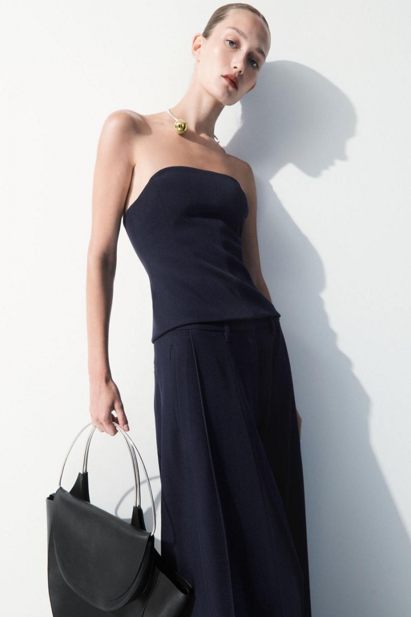 COS The Gyapjú Bandeau Felső Női Sötétkék | RDN-706498