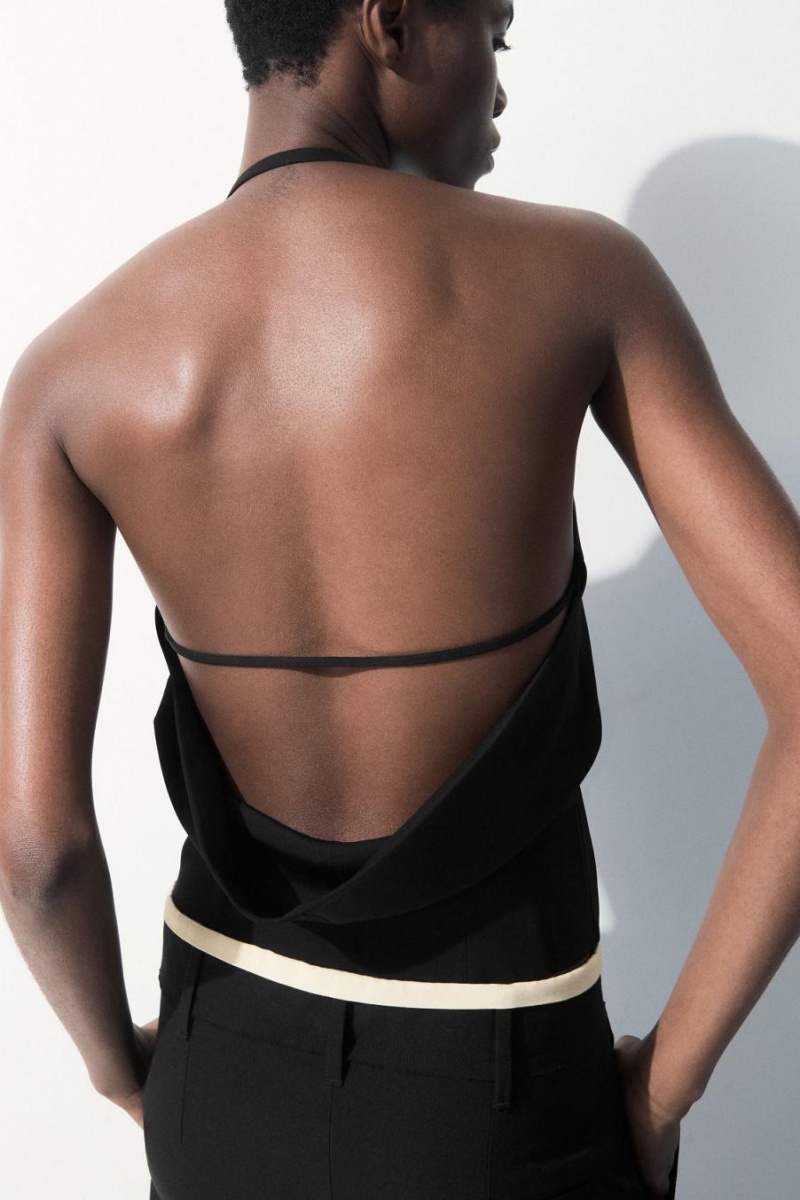 COS The Halterneck Silk-blend Waistcoat Blézer Női Fekete | NZB-295807