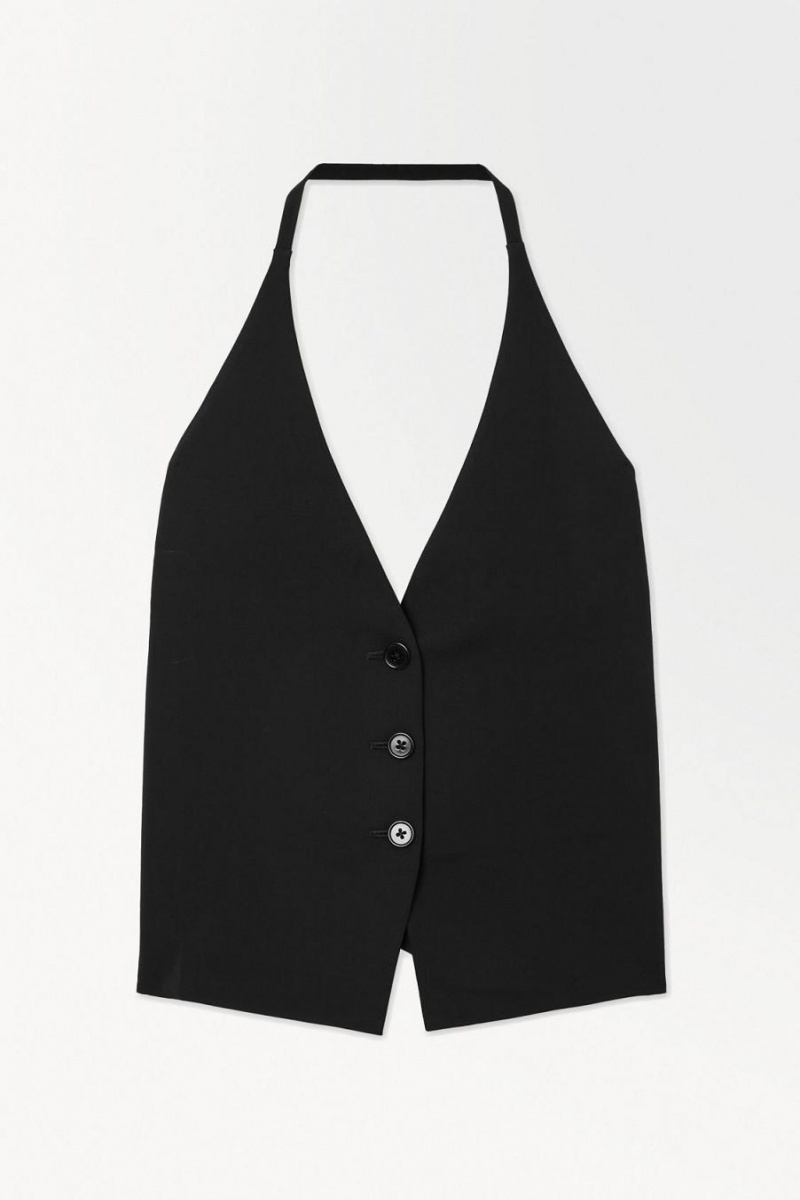COS The Halterneck Silk-blend Waistcoat Blézer Női Fekete | NZB-295807
