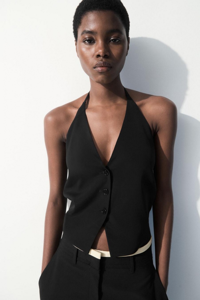 COS The Halterneck Silk-blend Waistcoat Blézer Női Fekete | NZB-295807