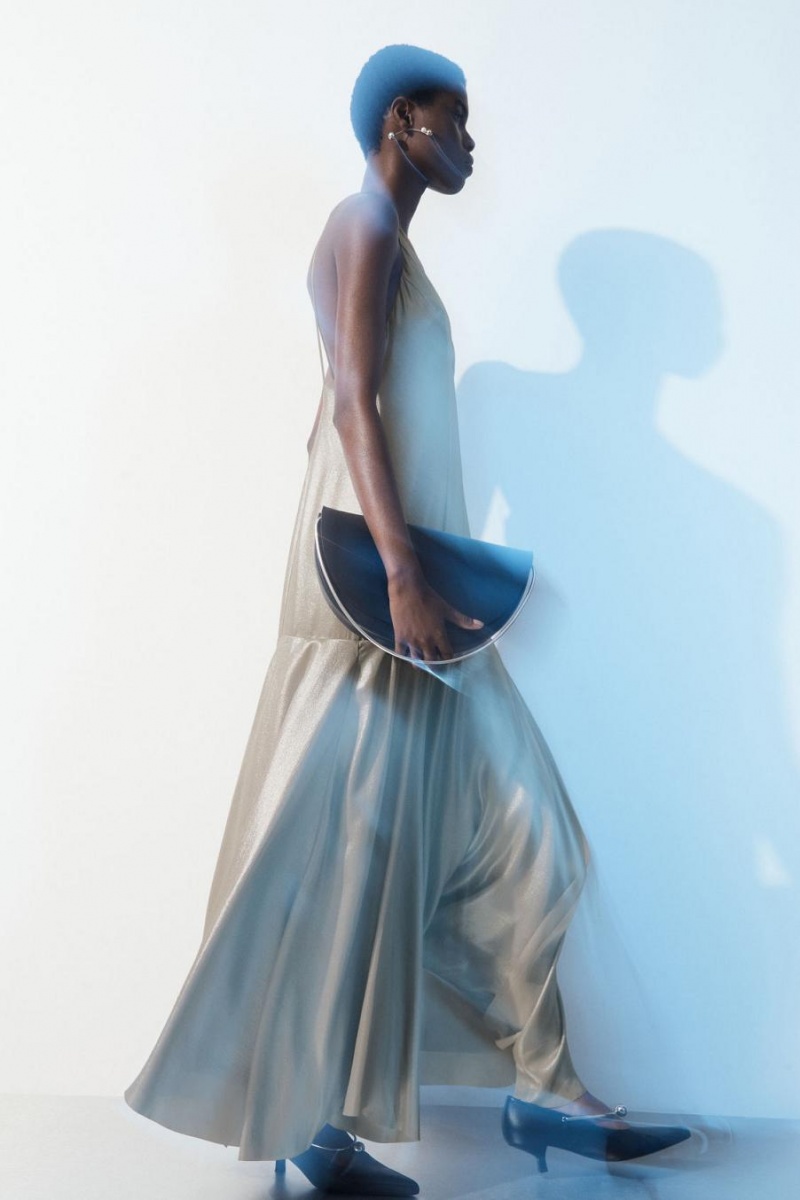 COS The Metallic Flared Slip Ruha Női Titán | PMA-579430