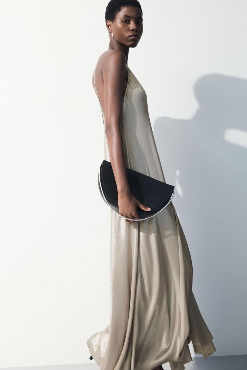 COS The Metallic Flared Slip Ruha Női Titán | PMA-579430