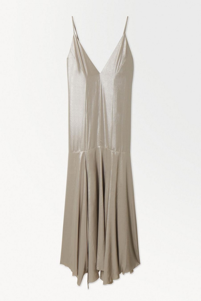 COS The Metallic Flared Slip Ruha Női Titán | PMA-579430