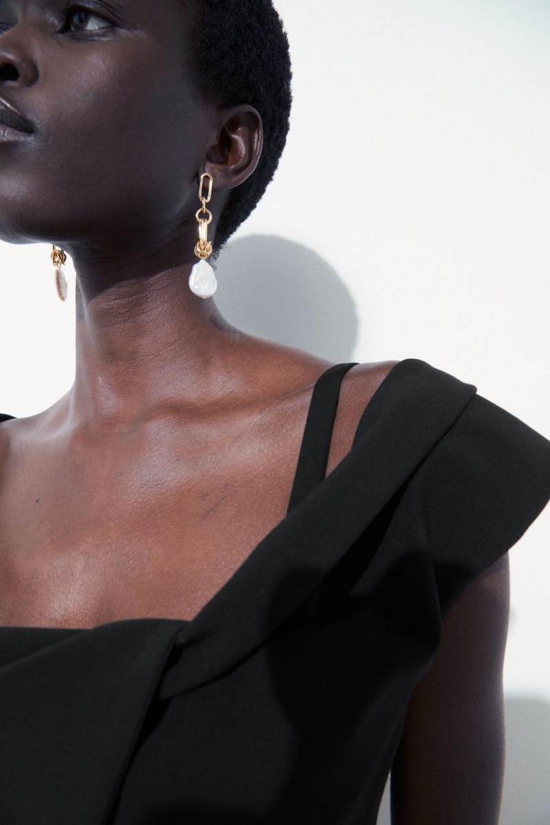 COS The Off-the-shoulder Pencil Ruha Női Fekete | EBY-679103