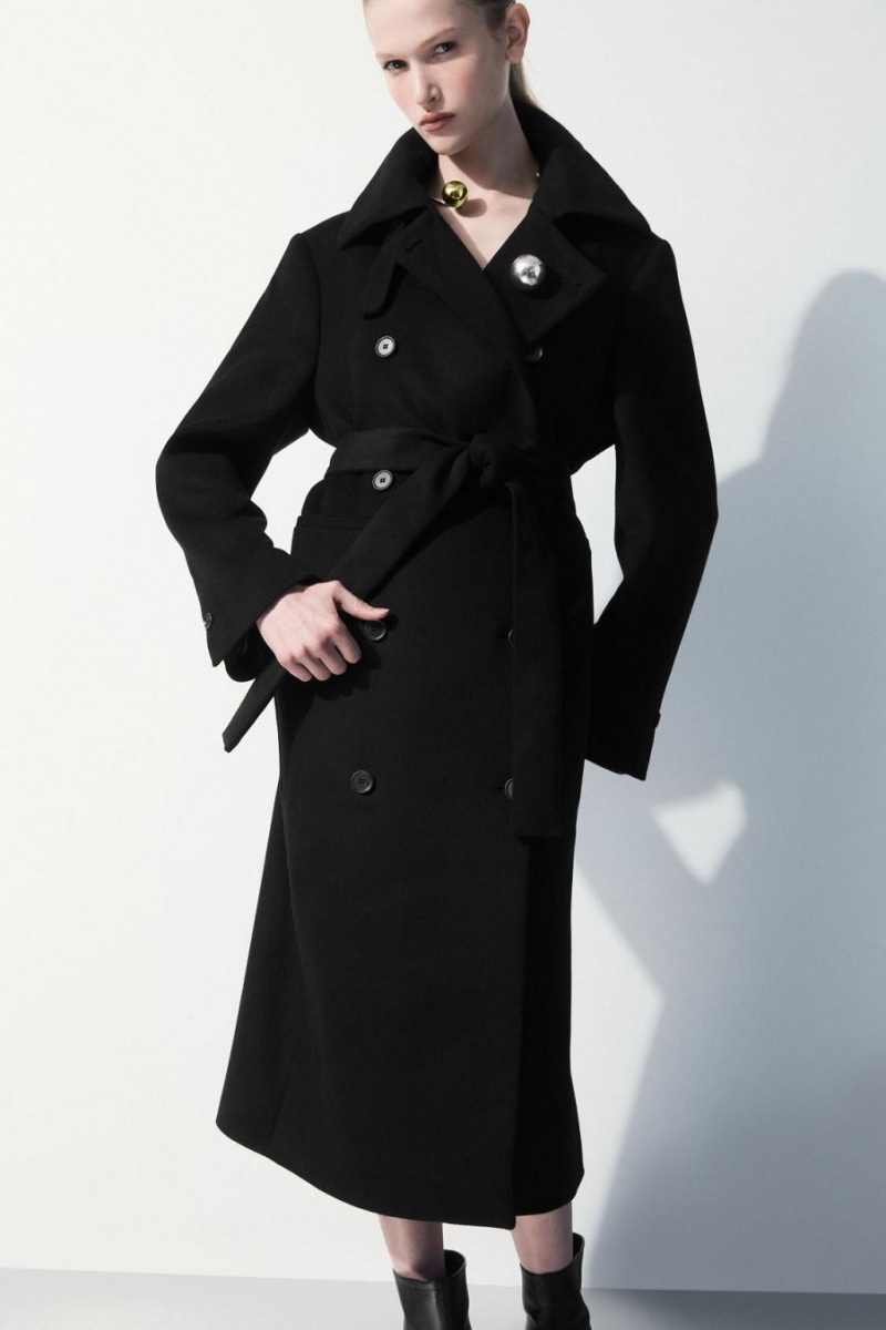 COS The Recycled-cashmere Trench Kabát Női Fekete | LHV-958016