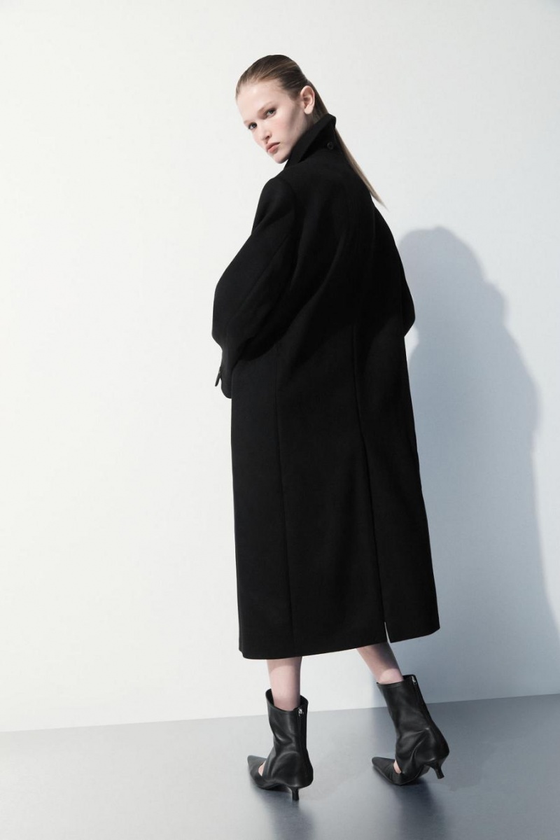 COS The Recycled-cashmere Trench Kabát Női Fekete | LHV-958016