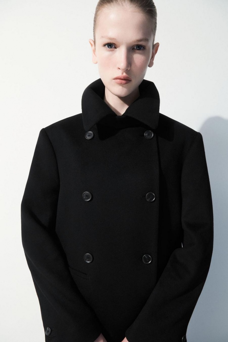 COS The Recycled-cashmere Trench Kabát Női Fekete | LHV-958016