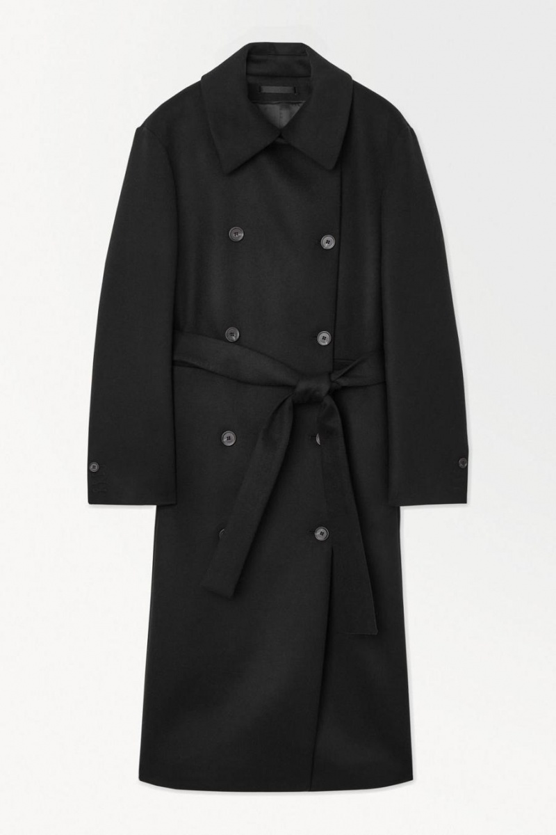 COS The Recycled-cashmere Trench Kabát Női Fekete | LHV-958016