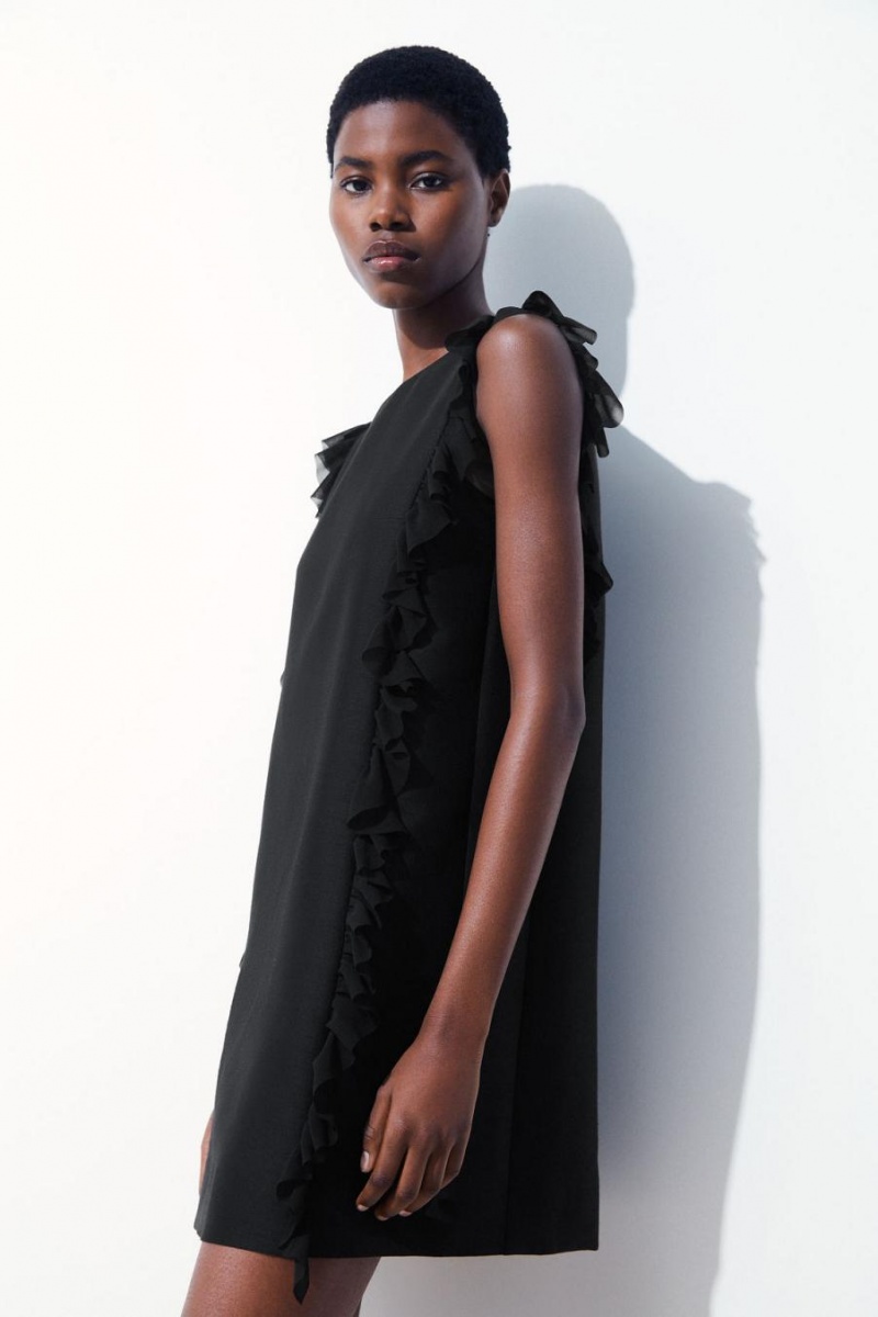 COS The Ruffled Shift Ruha Női Fekete | CEN-956814