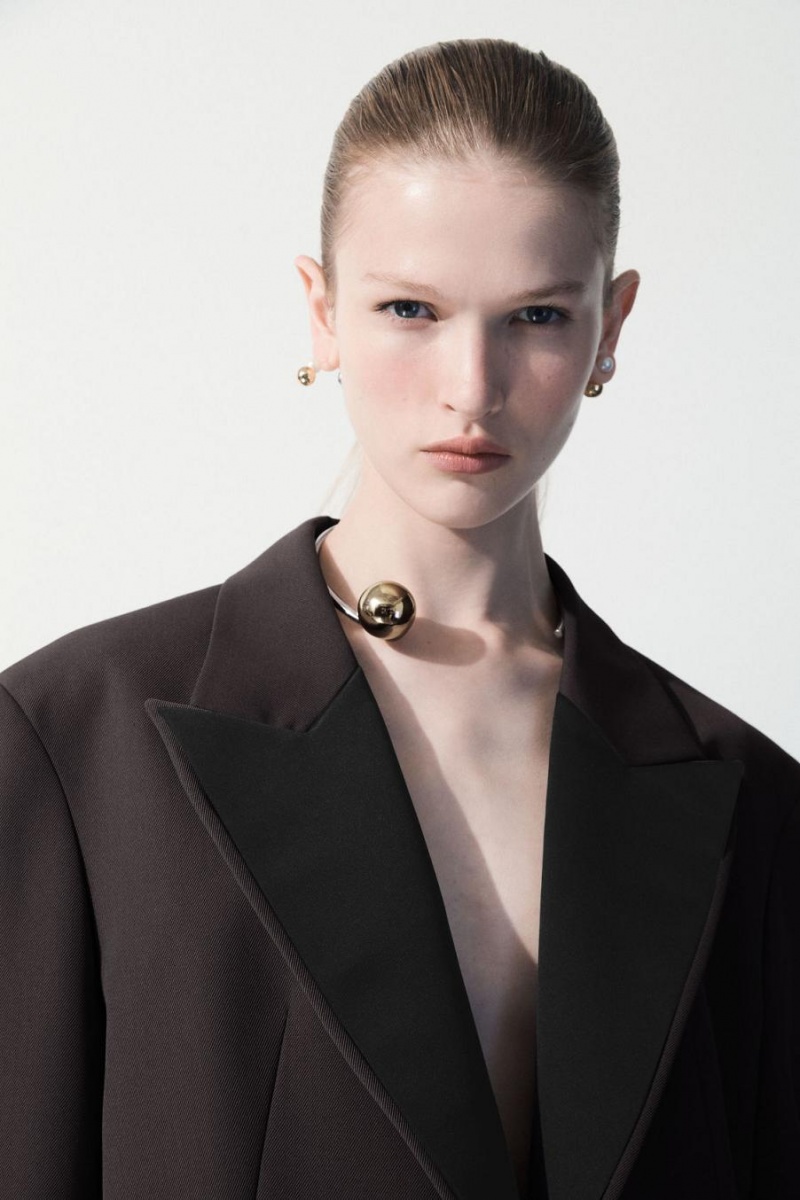 COS The Satin-lapel Tuxedo Kabát Női Sötétbarna | PSR-048576