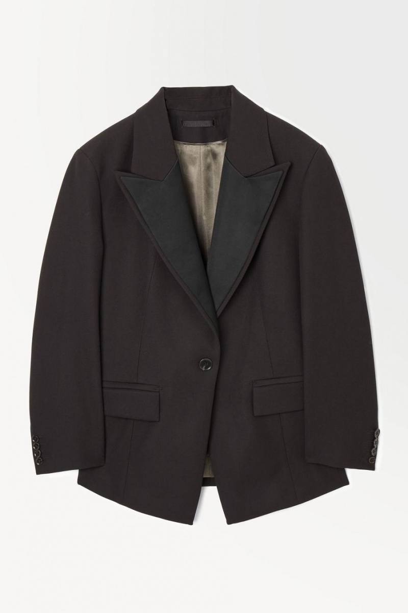 COS The Satin-lapel Tuxedo Kabát Női Sötétbarna | PSR-048576