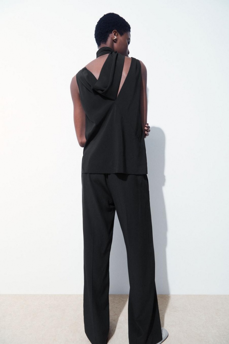 COS The Silk Scarf Felső Női Fekete | YGU-493152