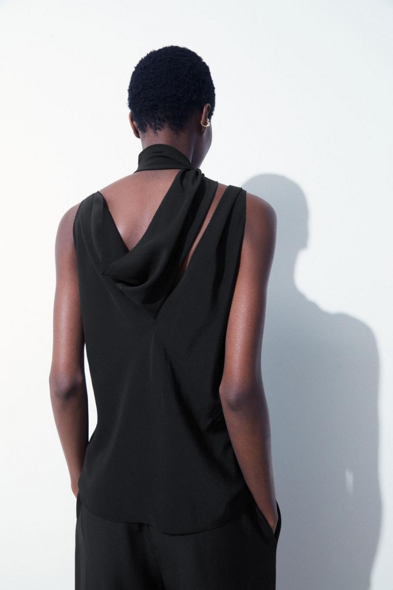COS The Silk Scarf Felső Női Fekete | YGU-493152