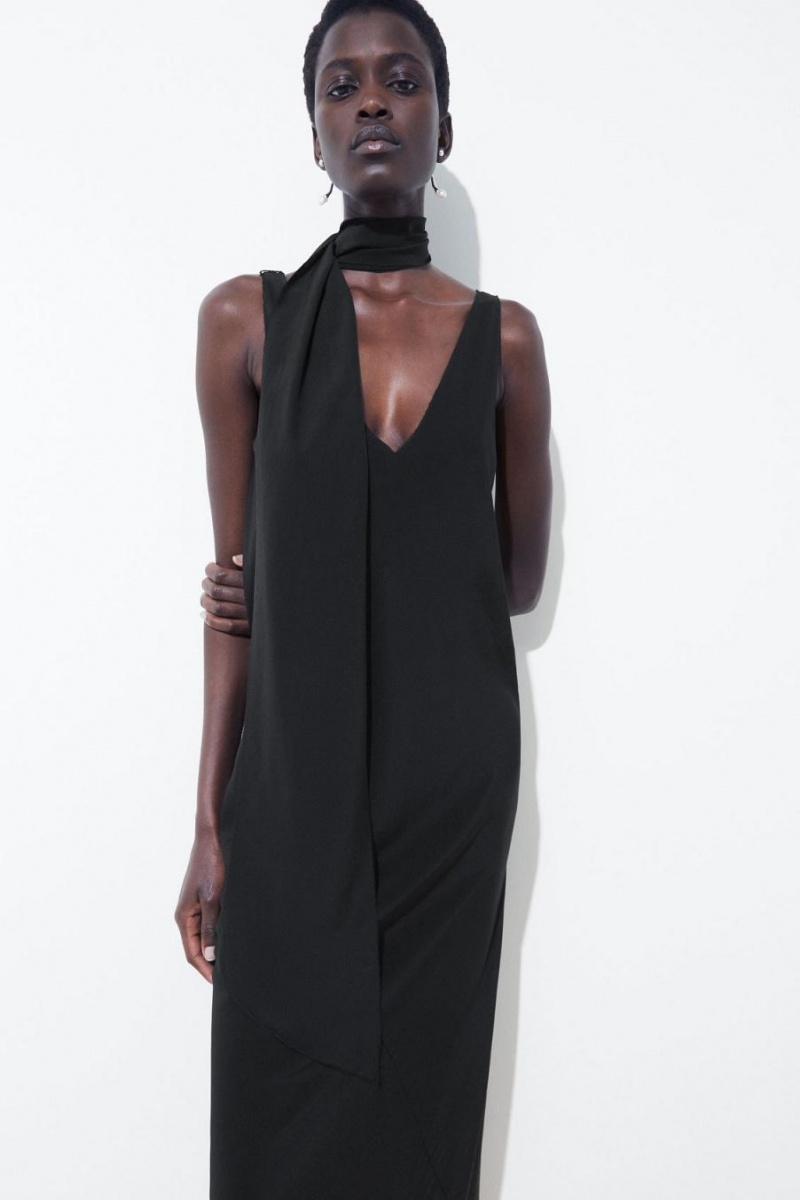 COS The Silk Scarf Ruha Női Fekete | KQT-872953