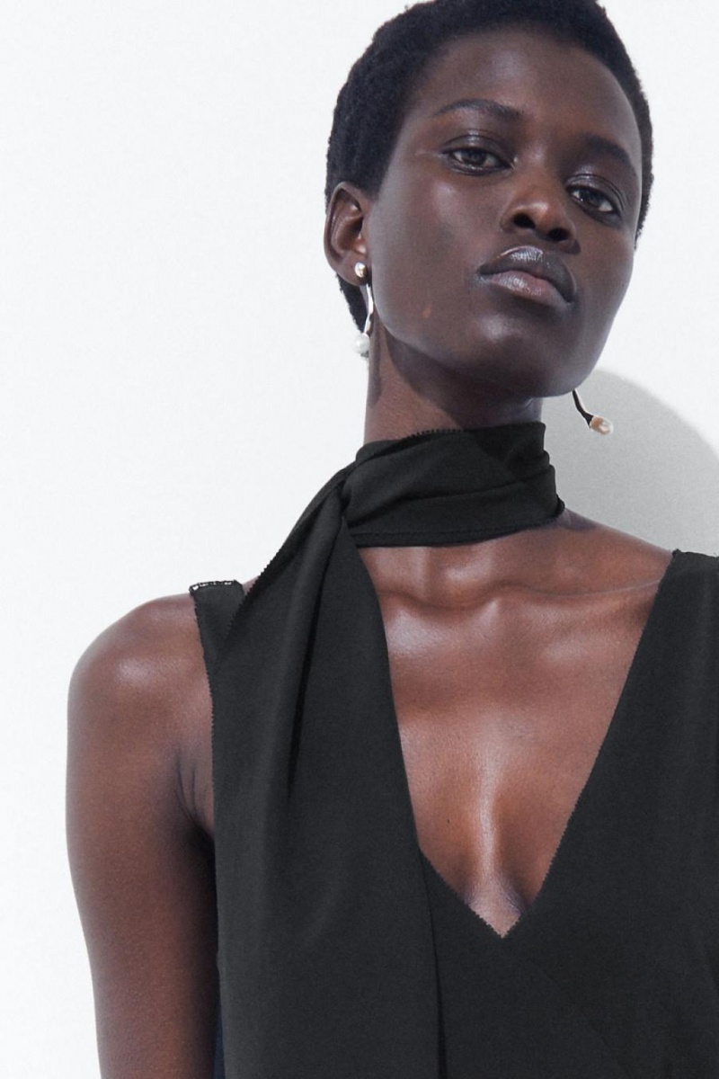 COS The Silk Scarf Ruha Női Fekete | KQT-872953
