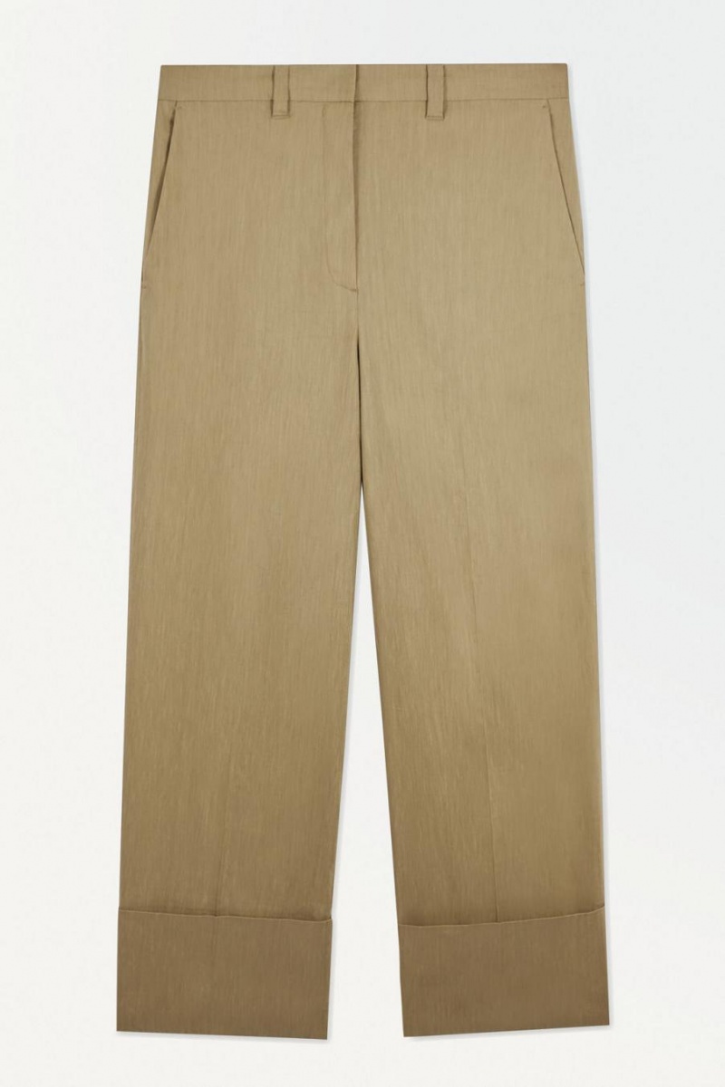 COS The Széles Cipő-leg Turn-up Chinos Nadrág Női Sötétbézs | FEQ-903784
