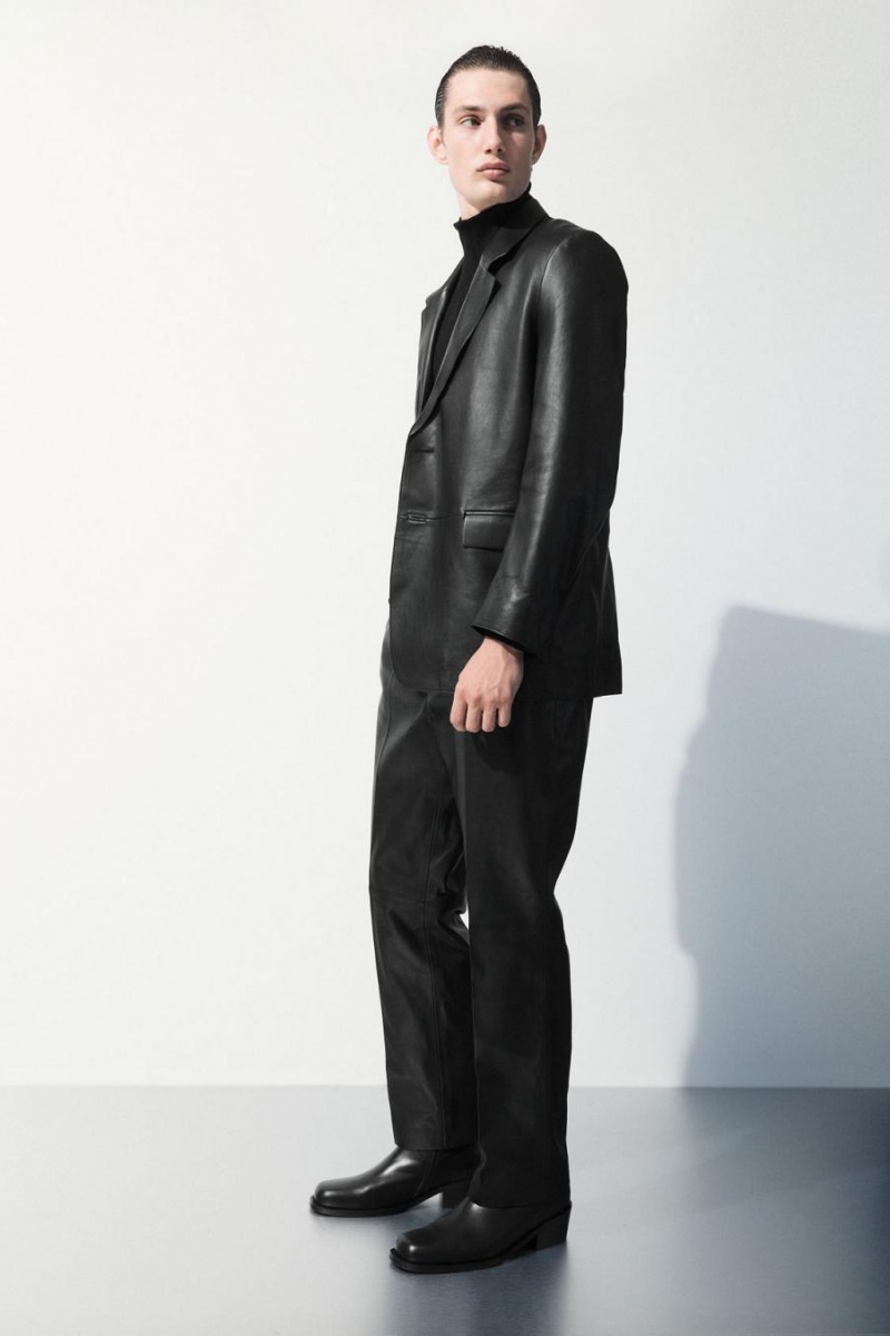 COS The Tailored Bőr Nadrág Férfi Fekete | XBO-580912