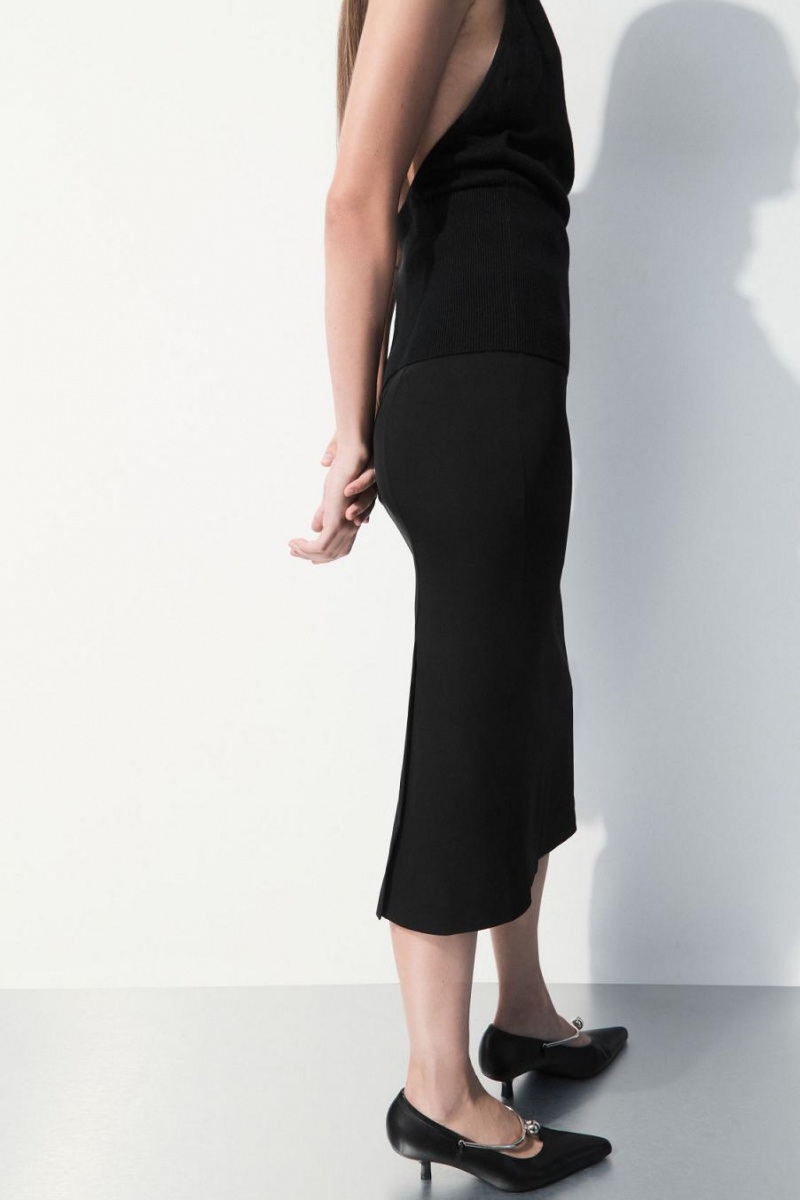 COS The Tailored Silk-blend Midi Szoknya Női Fekete | TVU-839602