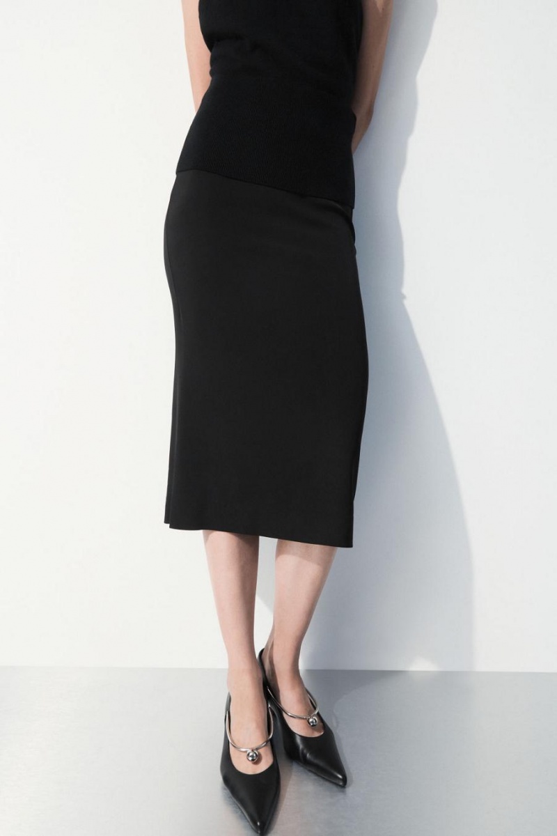 COS The Tailored Silk-blend Midi Szoknya Női Fekete | TVU-839602