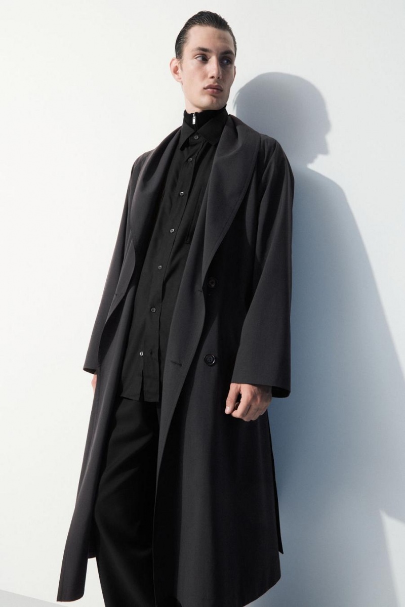 COS The Technical Gyapjú-blend Trench Kabát Férfi Sötétzöld | PIB-056234