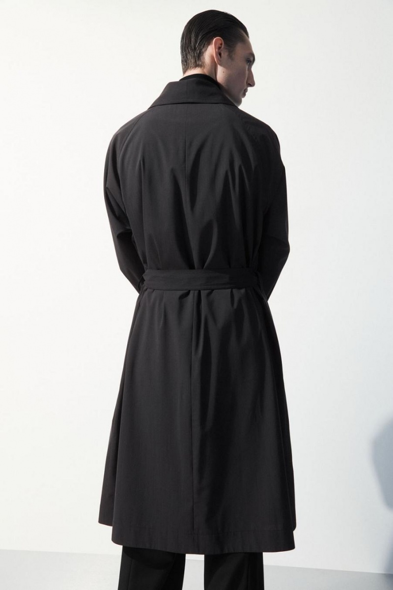 COS The Technical Gyapjú-blend Trench Kabát Férfi Sötétzöld | PIB-056234