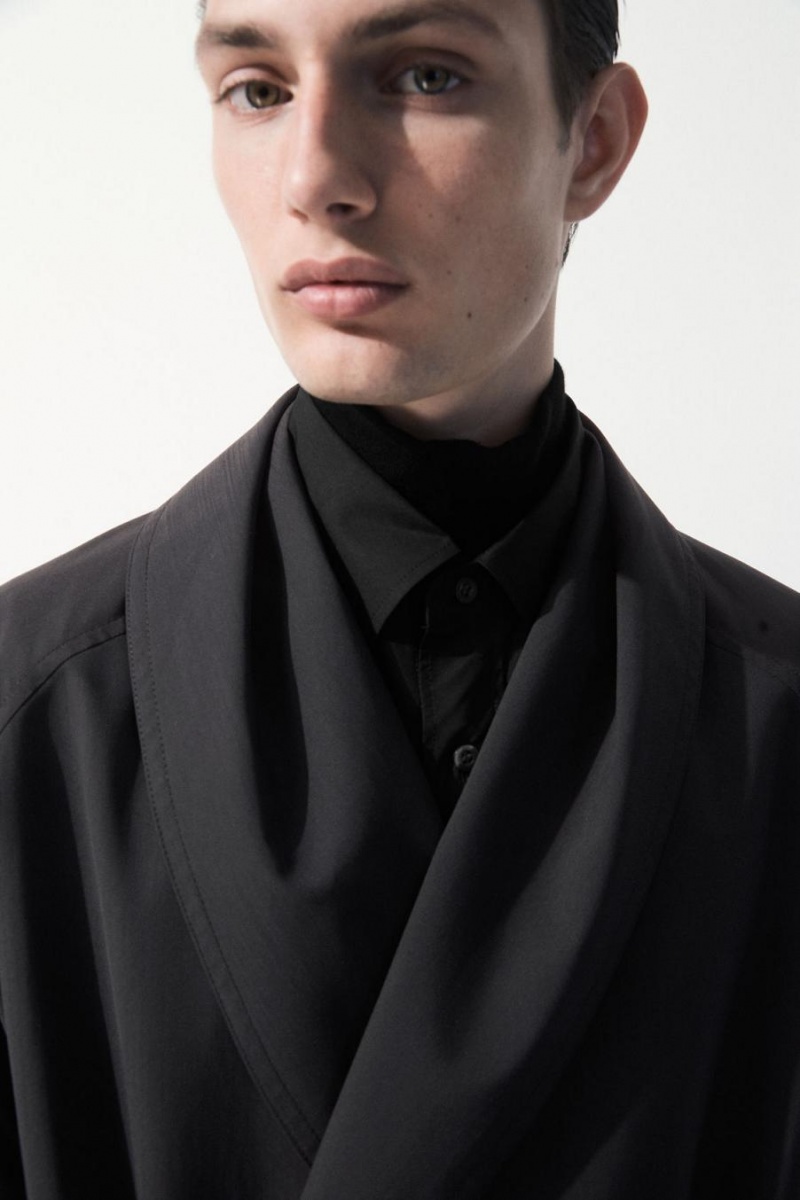 COS The Technical Gyapjú-blend Trench Kabát Férfi Sötétzöld | PIB-056234