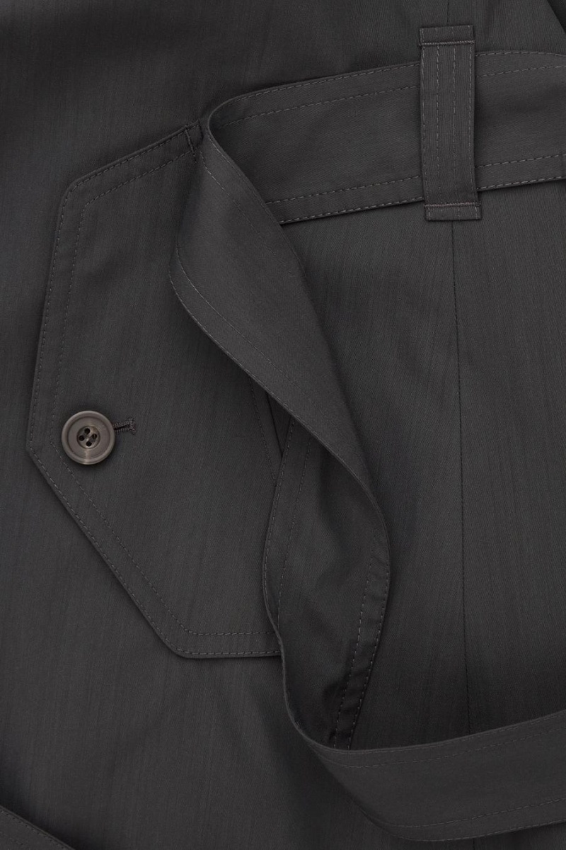 COS The Technical Gyapjú-blend Trench Kabát Férfi Sötétzöld | PIB-056234