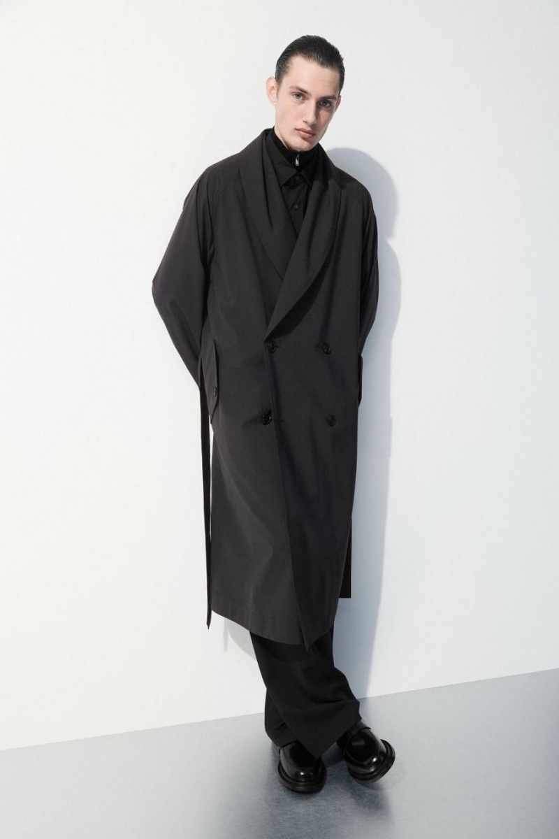 COS The Technical Gyapjú-blend Trench Kabát Férfi Sötétzöld | PIB-056234
