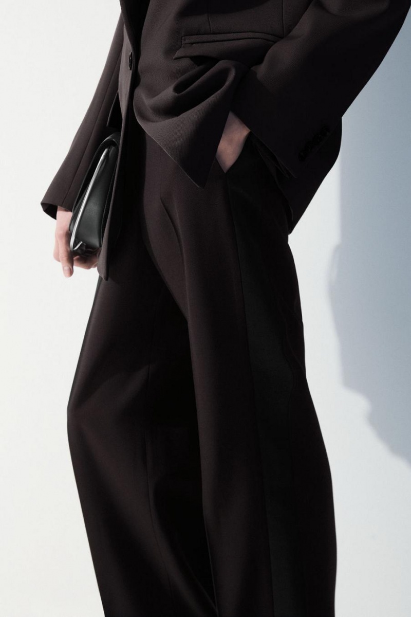 COS The Tuxedo-stripe Nadrág Női Sötétbarna | VPO-375412