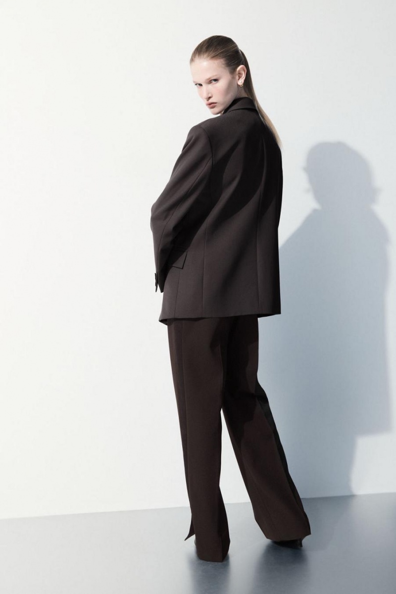 COS The Tuxedo-stripe Nadrág Női Sötétbarna | VPO-375412
