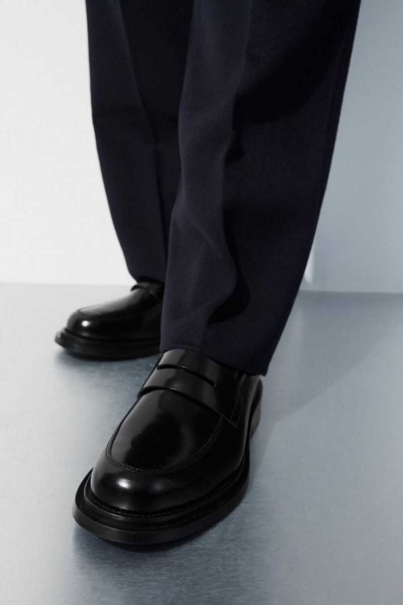 COS The Vaskos Bőr Loafers Férfi Fekete | WJZ-631075