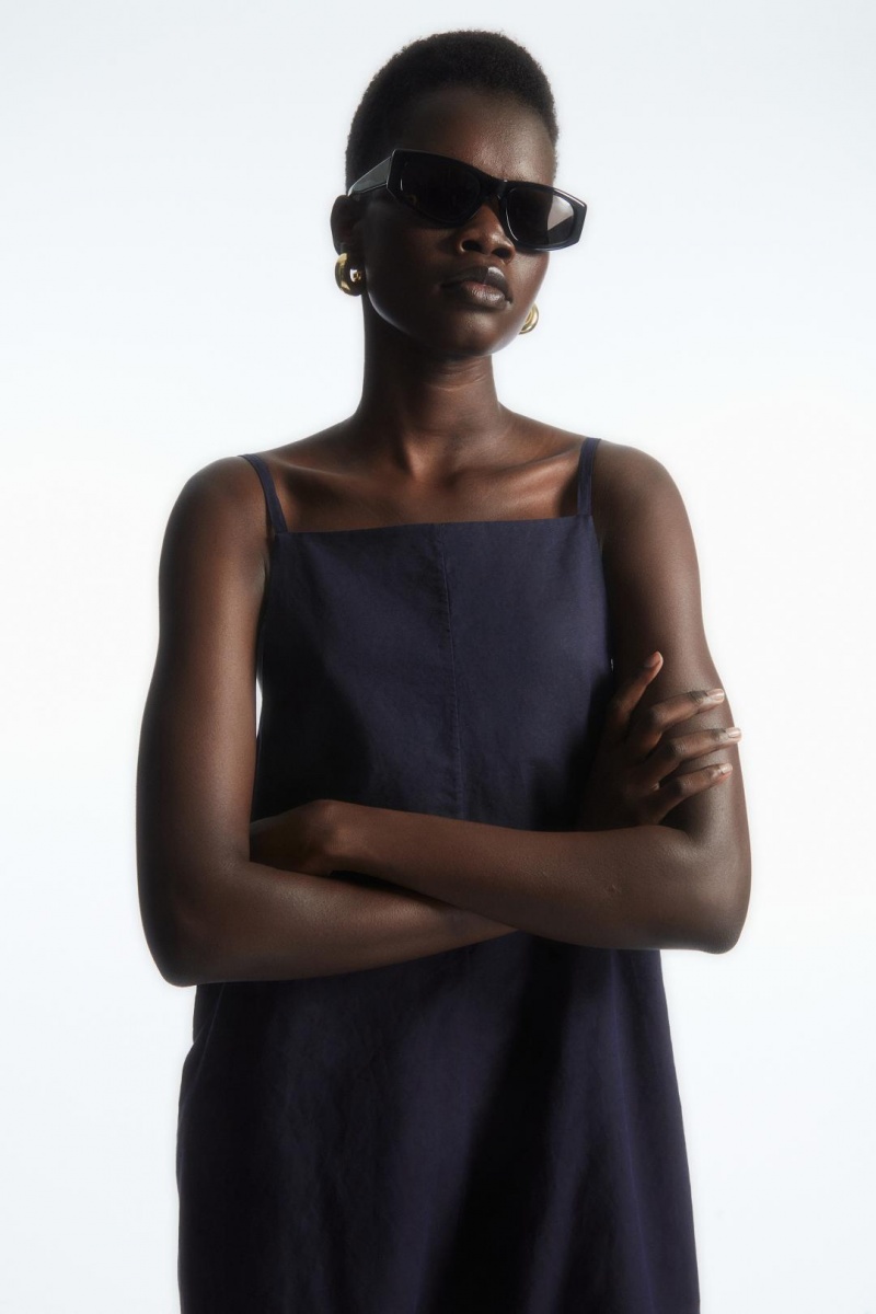 COS Tie-detail Linen Jumpsuit Női Sötétkék | DEG-180957