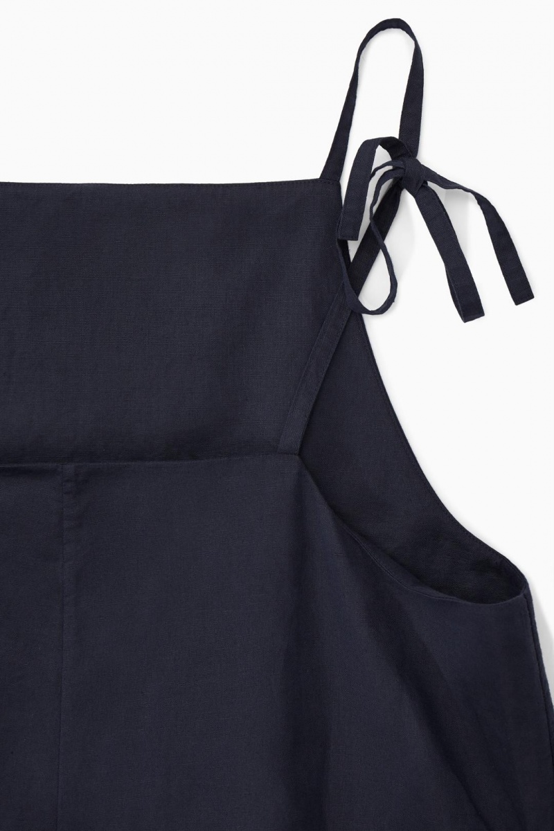 COS Tie-detail Linen Jumpsuit Női Sötétkék | DEG-180957