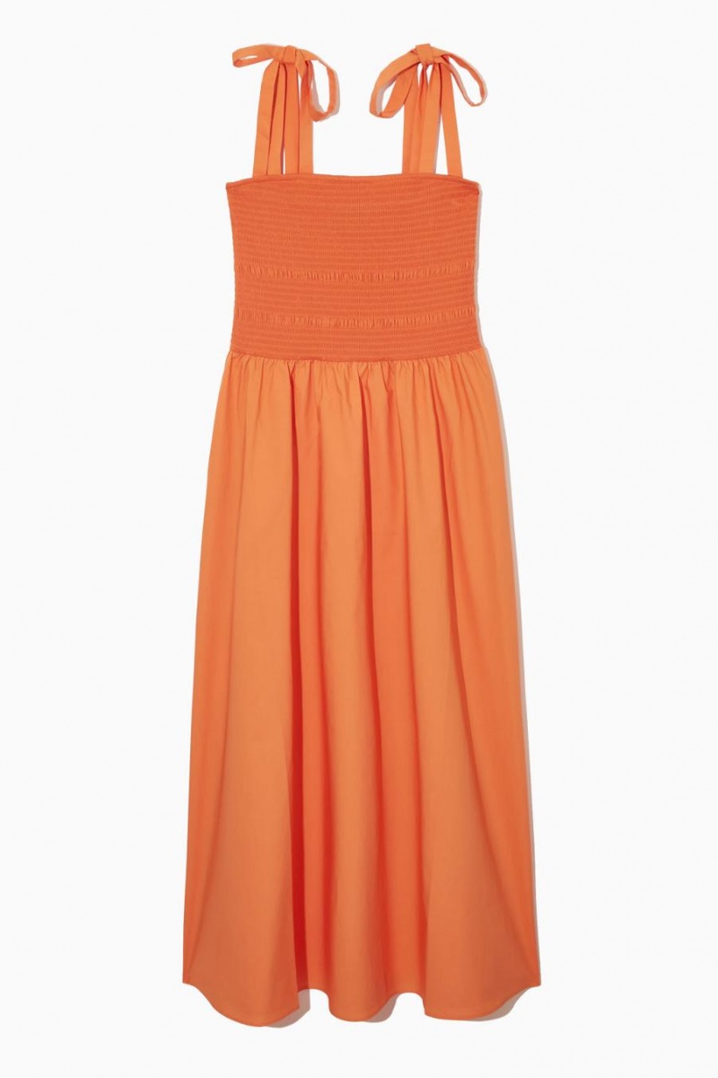 COS Tie-detail Smocked Midi Ruha Női Narancssárga | EJW-756192