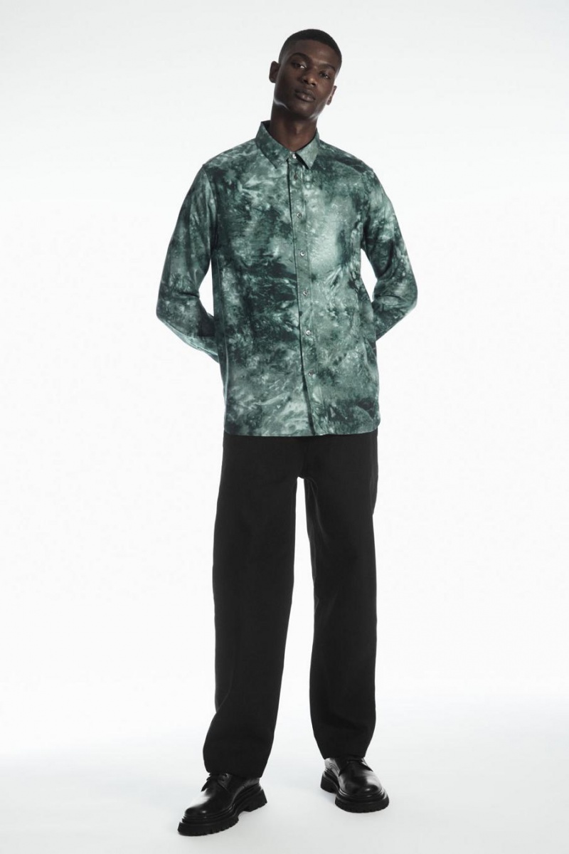 COS Tie-dye Print Fluid Ing Férfi Zöld Szürke | IGO-204961