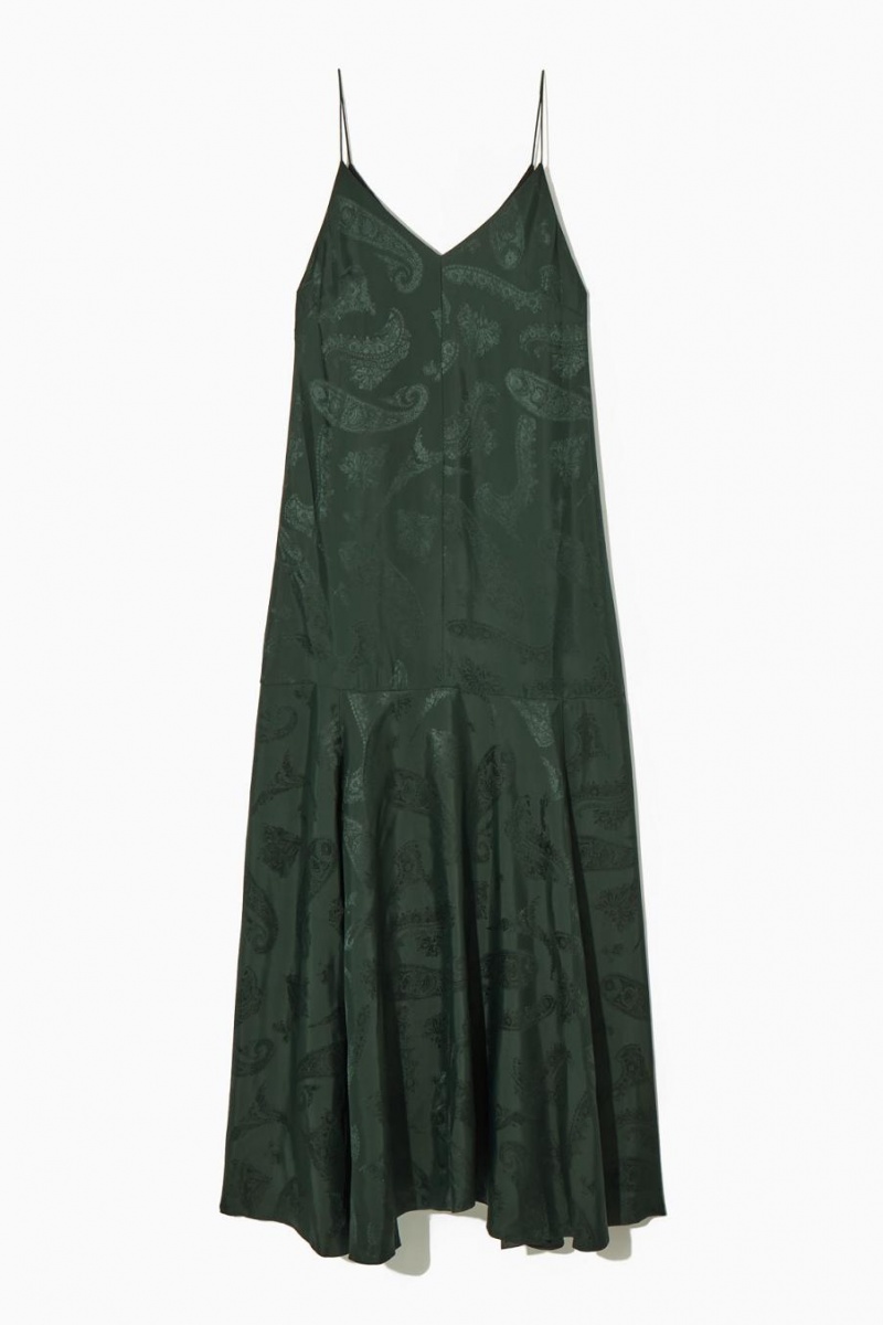 COS Tiered Paisley-jacquard Silk Maxi Ruha Női Sötétzöld | TQS-512783