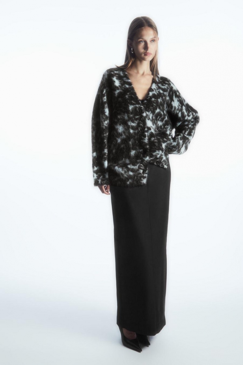 COS Tortoiseshell-jacquard Alpaca-blend Kardigán Női Kék | QKD-693478