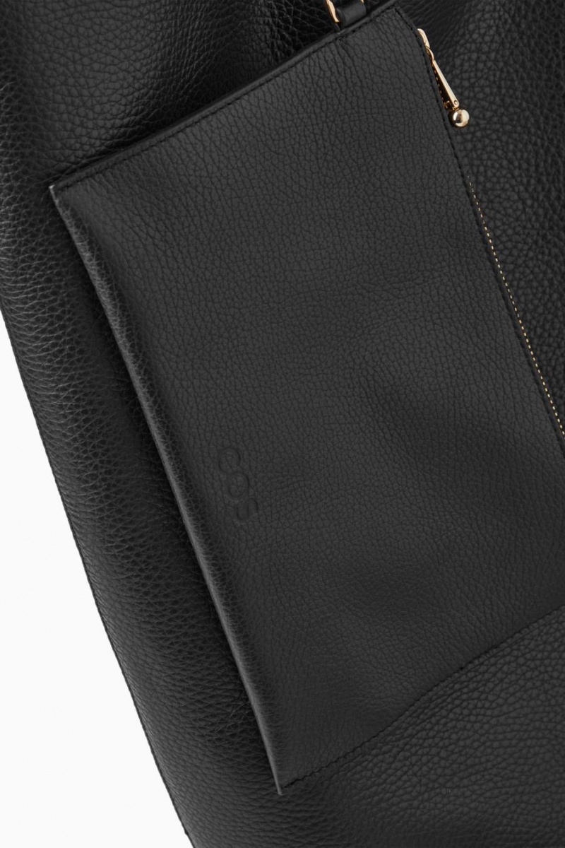 COS Trapeze Tote - Grained Bőr Táska Női Fekete | QYH-643872