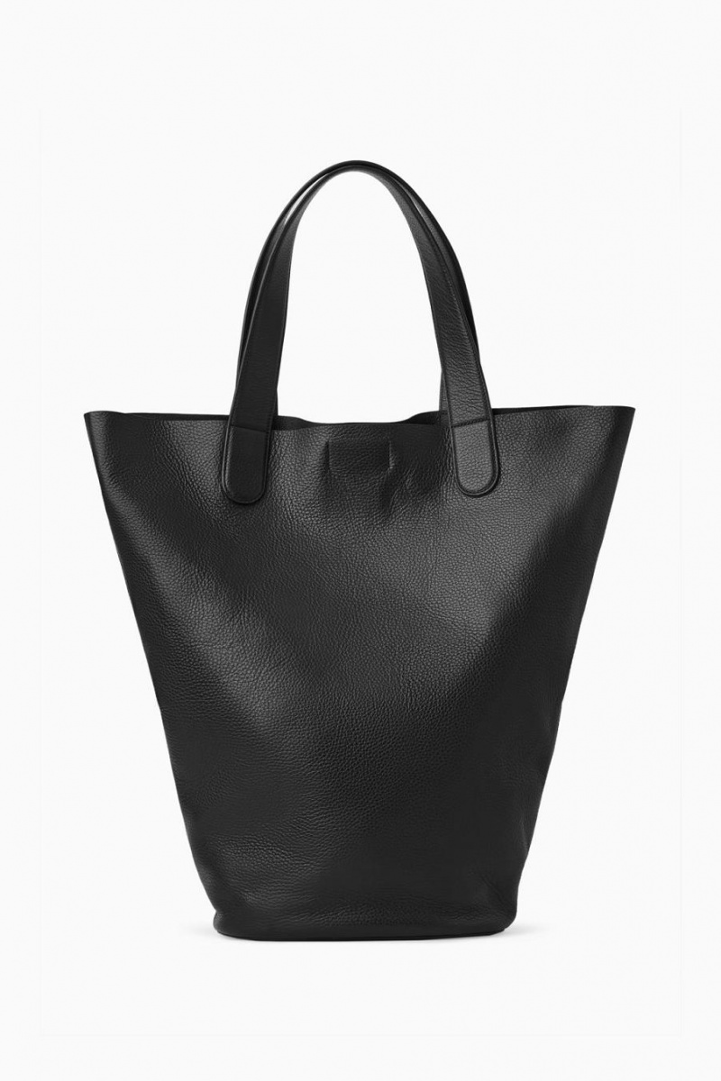 COS Trapeze Tote - Grained Bőr Táska Női Fekete | QYH-643872