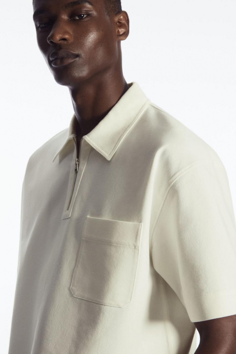 COS Twill Half-zip Pólóing Férfi Fehér | AUT-846502