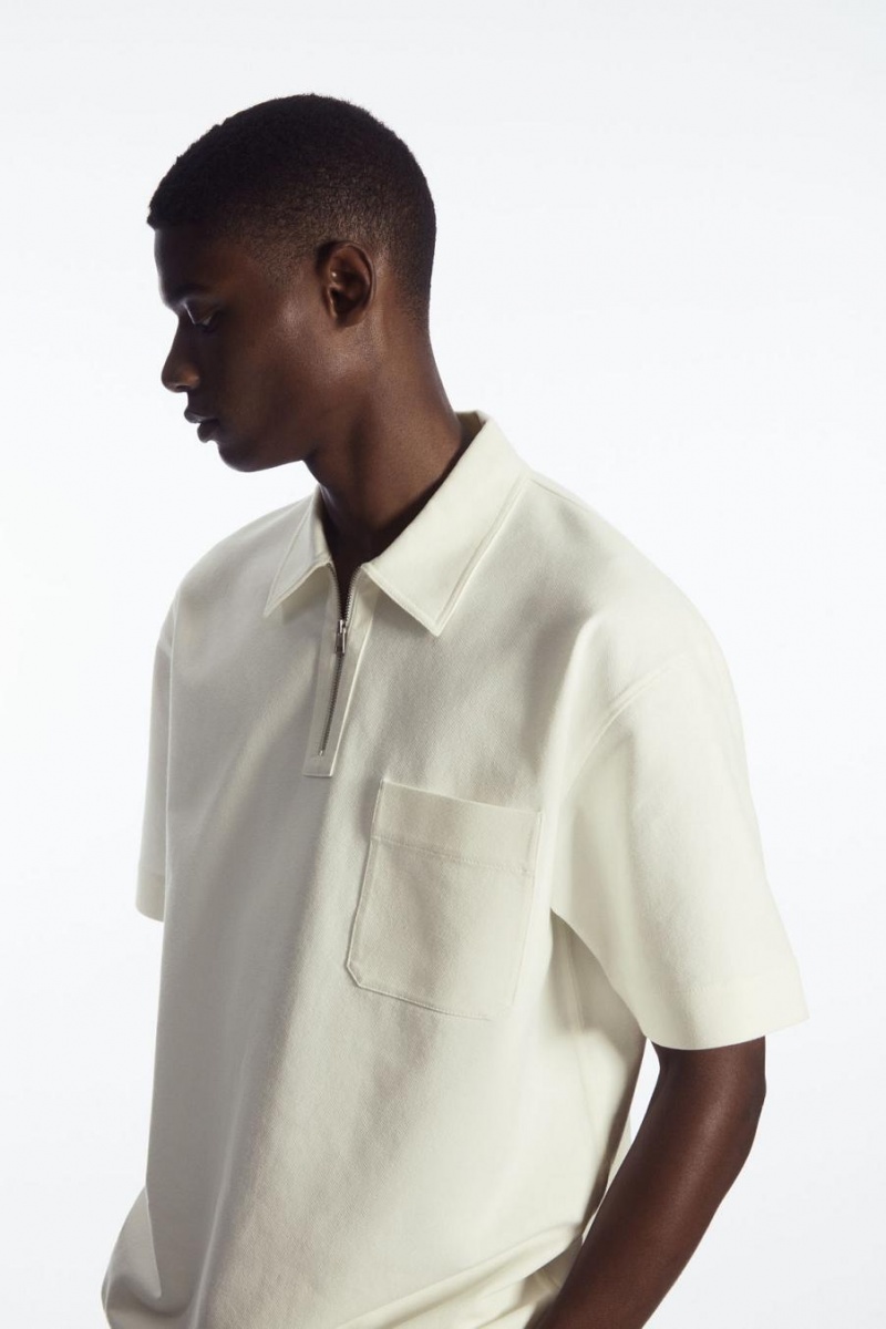 COS Twill Half-zip Pólóing Férfi Fehér | AUT-846502