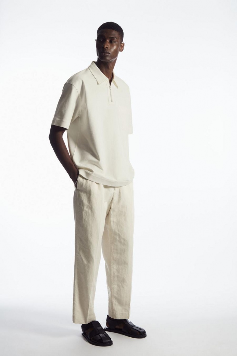 COS Twill Half-zip Pólóing Férfi Fehér | AUT-846502
